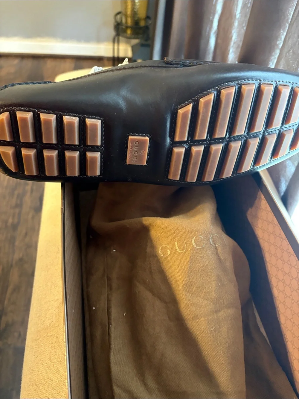 Gucci Brown Signature Canvas & Leather Driving Loafers - Picture 3 of 3